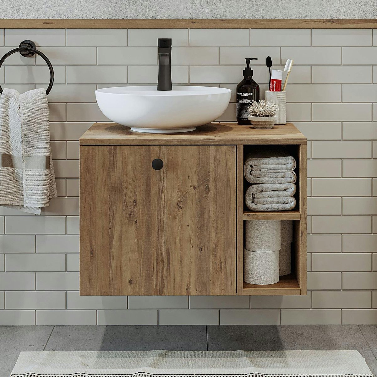 Meuble suspendu 1 tiroir + vasque ronde RAI pin, PIER IMPORT