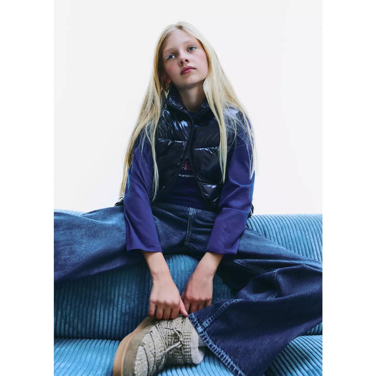 Gilet matelassé brillant bleu marine, MANGO KIDS