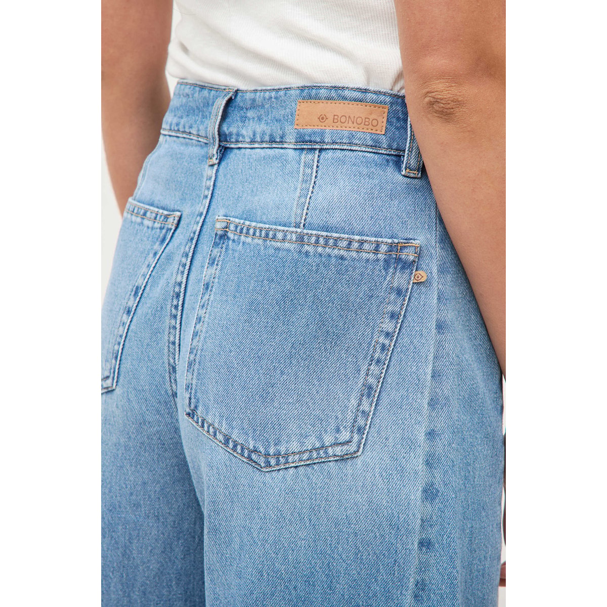 Jeans barrel taille haute broderie denim used, BONOBO