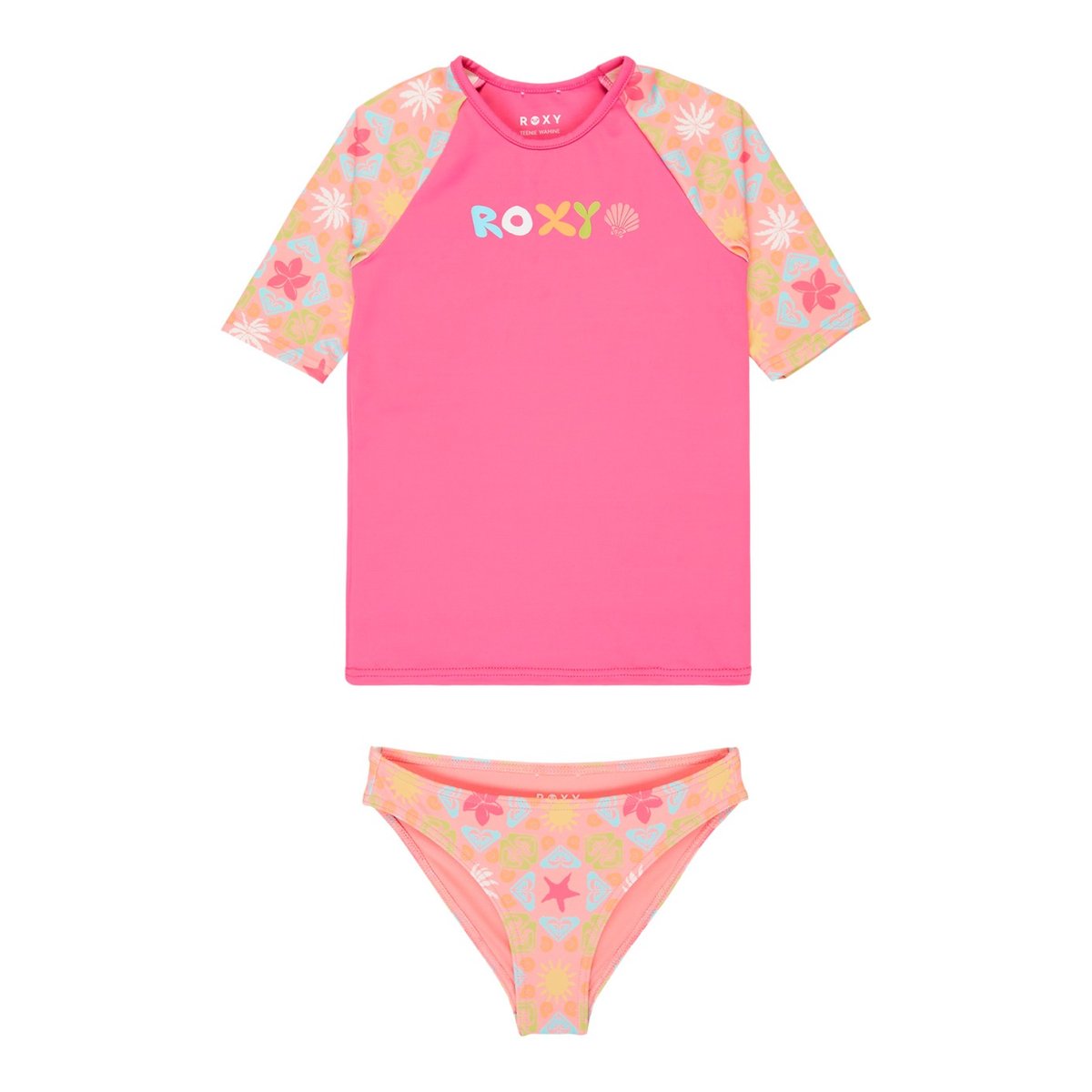 Ensemble lycra à manches courtes CHECK. rose plumeria hippie hour diagonal, ROXY