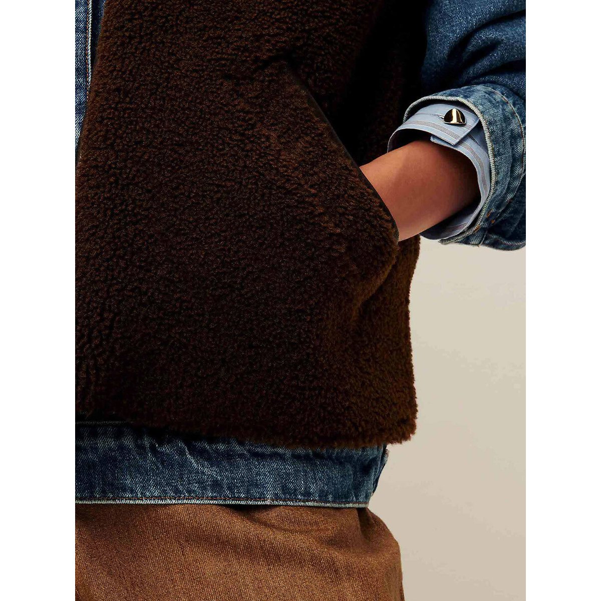 Ärmellose Sherpa-Jacke mit Reissverschluss, MOUNTY braun, SESSUN
