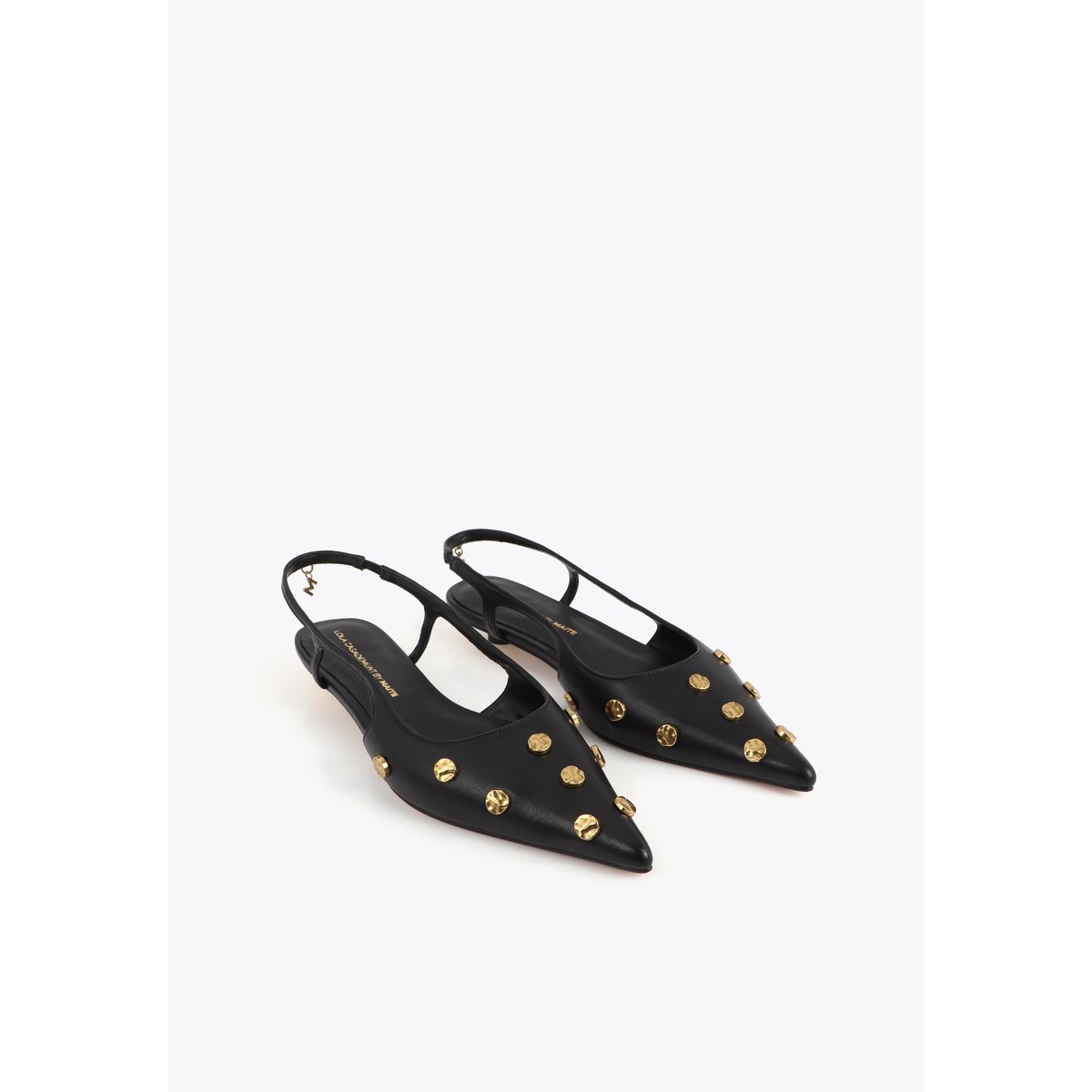 Ballerines slingback à talon entonnoir et clous décoratifs noir, LOLA CASADEMUNT