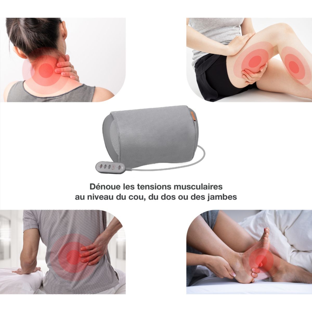 Coussin massant chauffant rechargeable eden gris, ESSENTIEL B