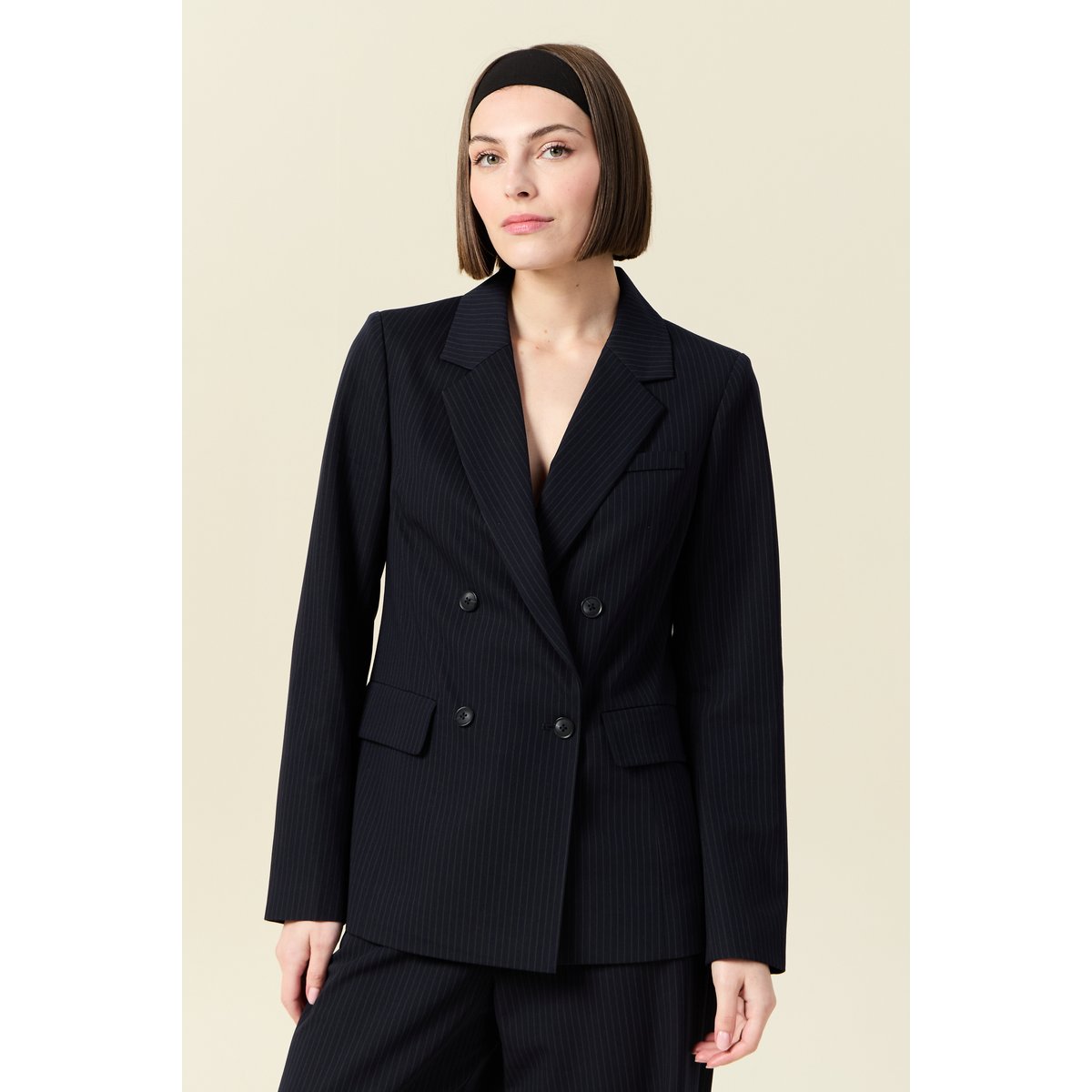 Blazer manches longues col tailleur bleu marine, BONOBO