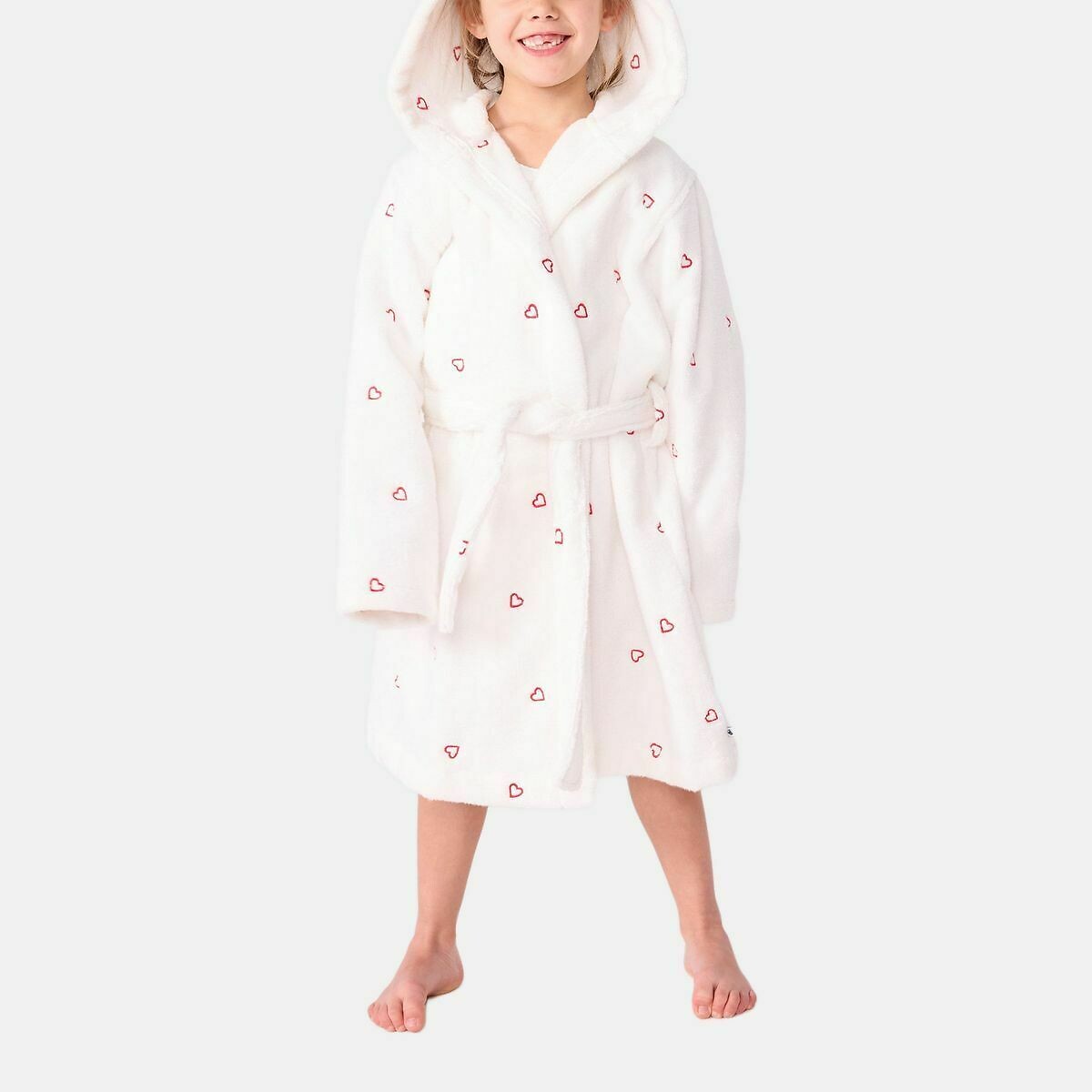 Kinderbademantel aus Baumwollfrottee mit gestickten Herzen motiv herz, PETIT BATEAU