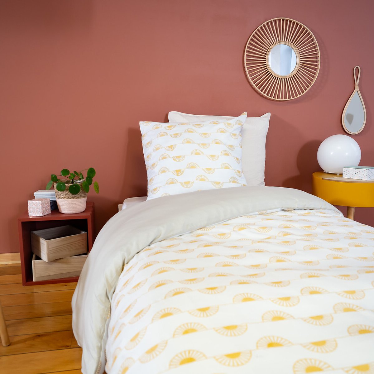 Parure housse de couette en microfibre imprimée, Helis jaune, C DESIGN HOME TEXTILE