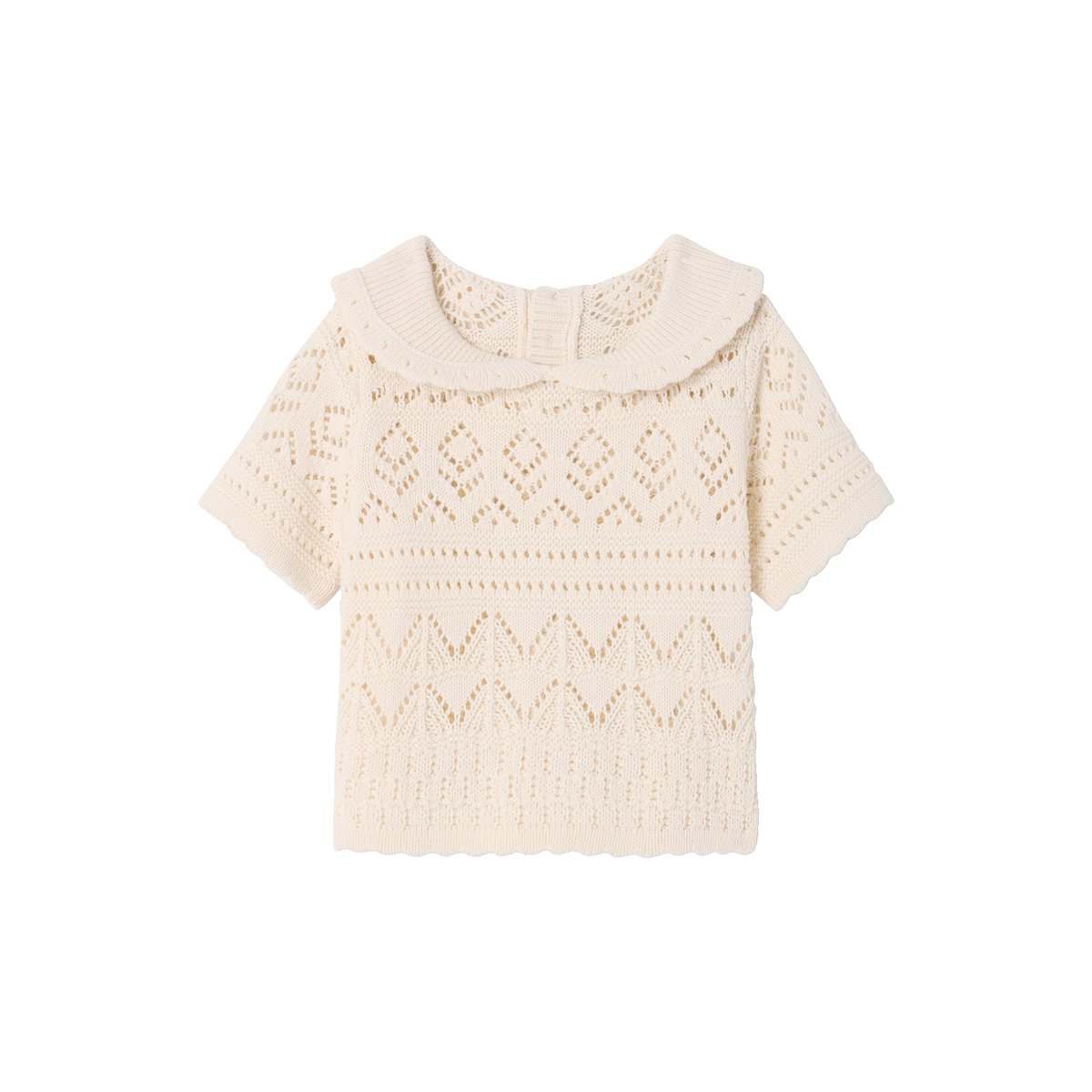 Pull bébé manches en crochet vanille, VERTBAUDET
