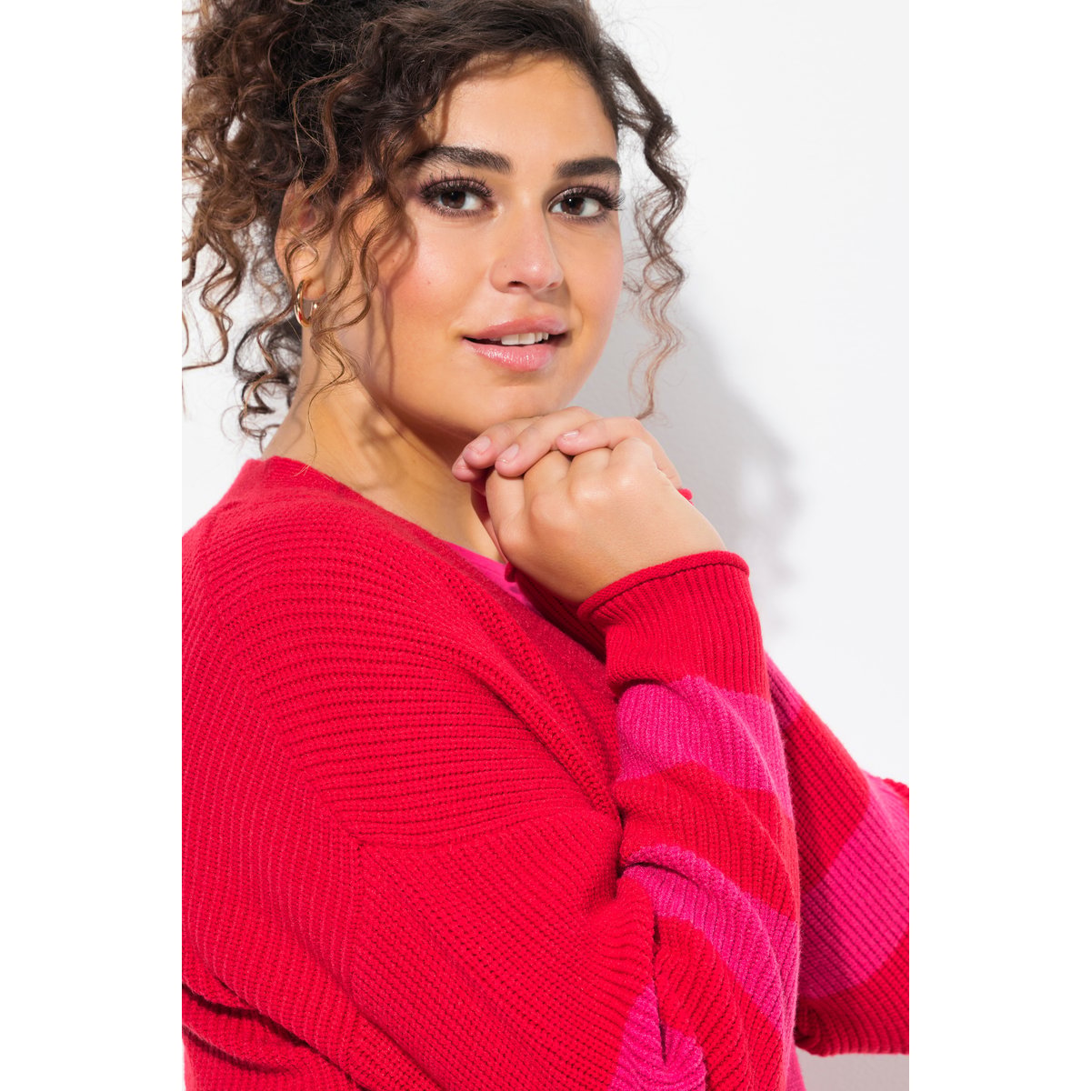 Cardigan rayé à bords roulottés litchi, ULLA POPKEN