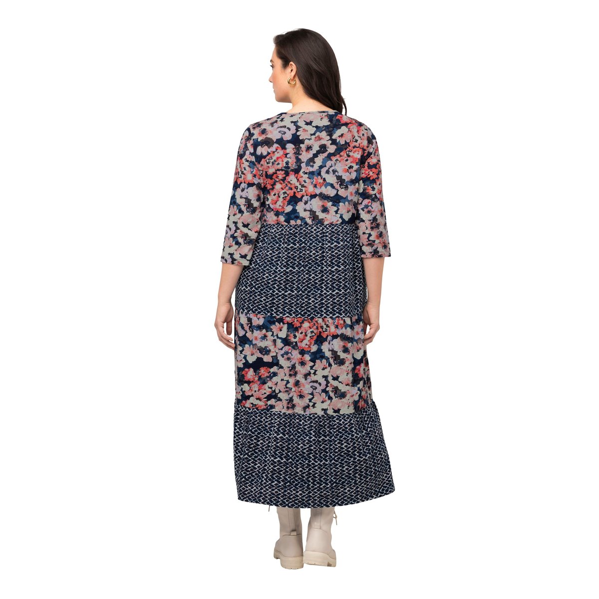 Robe trapèze longueur midi à col rond et bleu foncé, ULLA POPKEN
