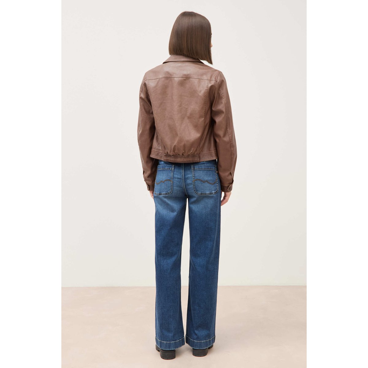 Blouson manches longues similicuir marron, BONOBO