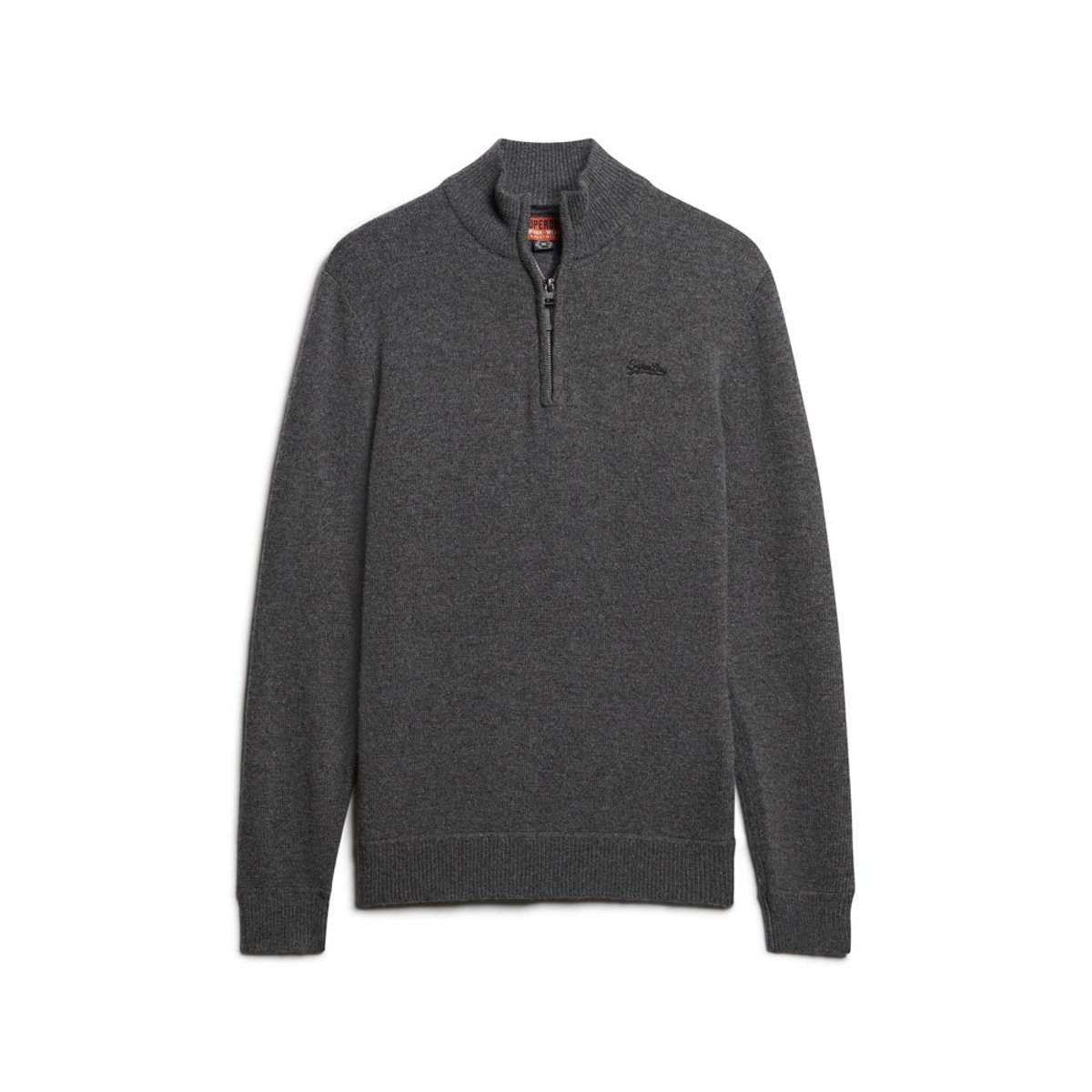 Pull brodé demi-zippé Essential gris, SUPERDRY