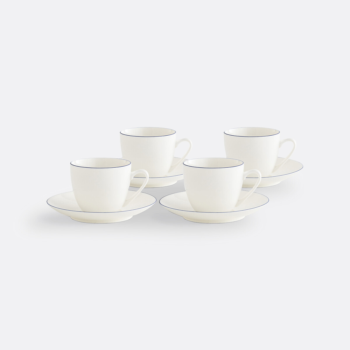 Lot de 4 tasses/sous-tasses à thé porcelaine, Malo blanc/bleu, LA REDOUTE INTERIEURS