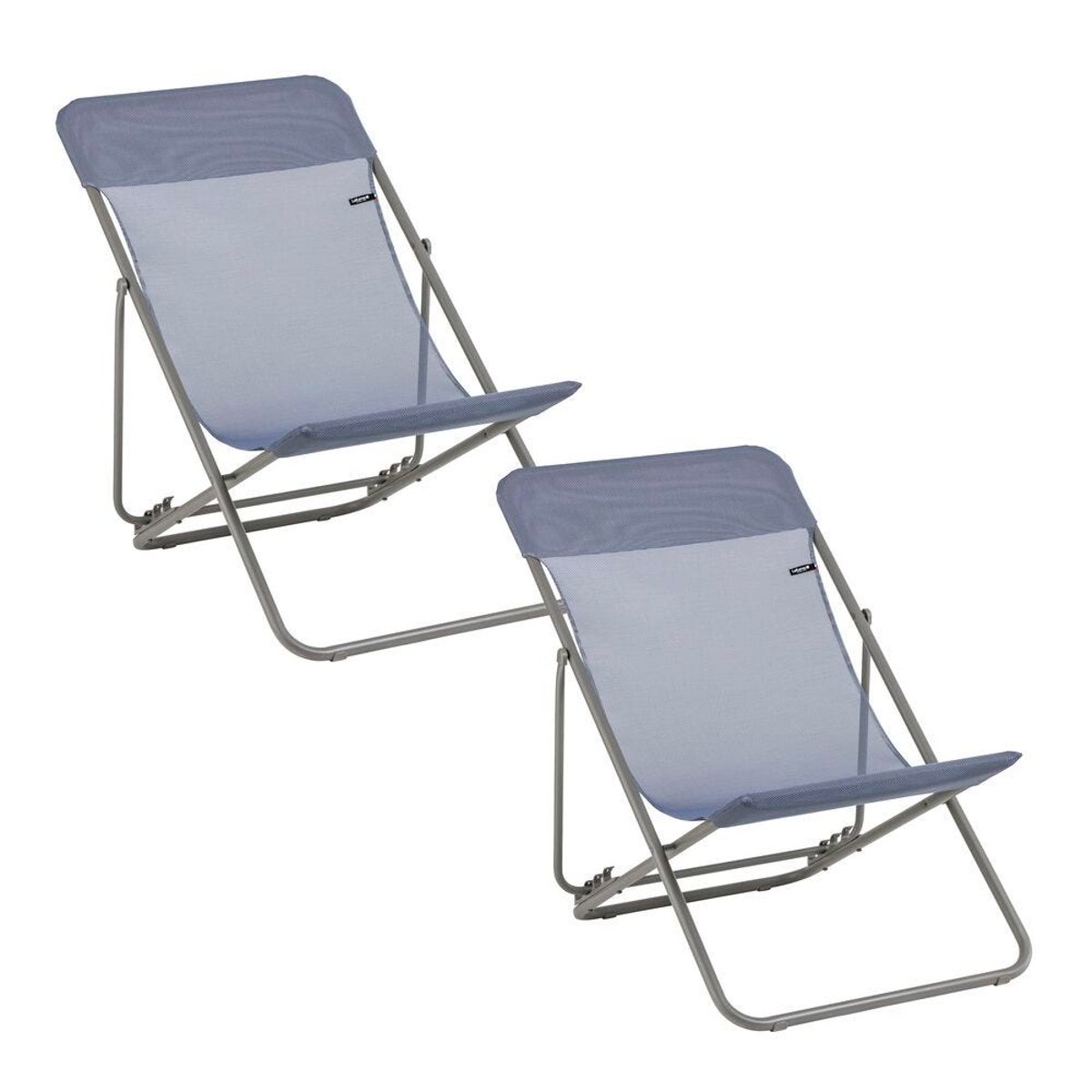 Lot de 2 Transats jardin pliants multi-positions - MAXI TRANSAT bleu ocean, LAFUMA MOBILIER