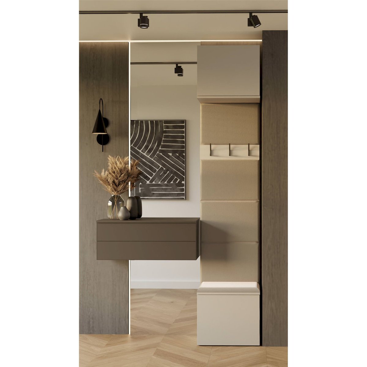 Vestiaire d'entrée bois collection HAGA cachemire et beige, RECOLLECTION