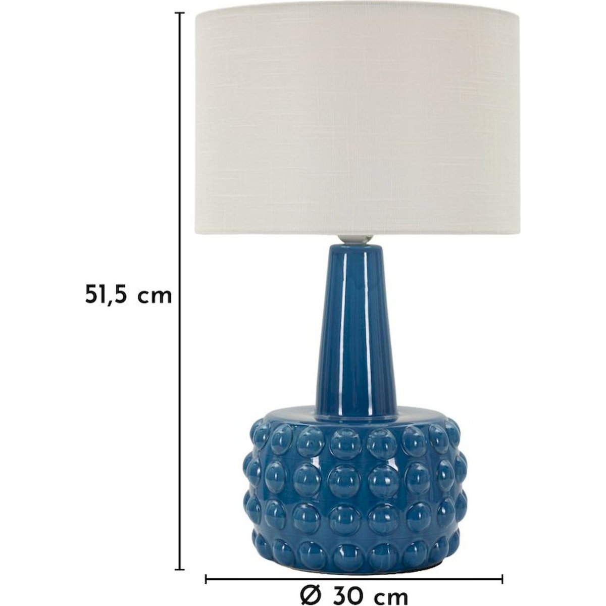 Lampe à poser céramique relief abat-jour tissu bleu et blanc, RECOLLECTION