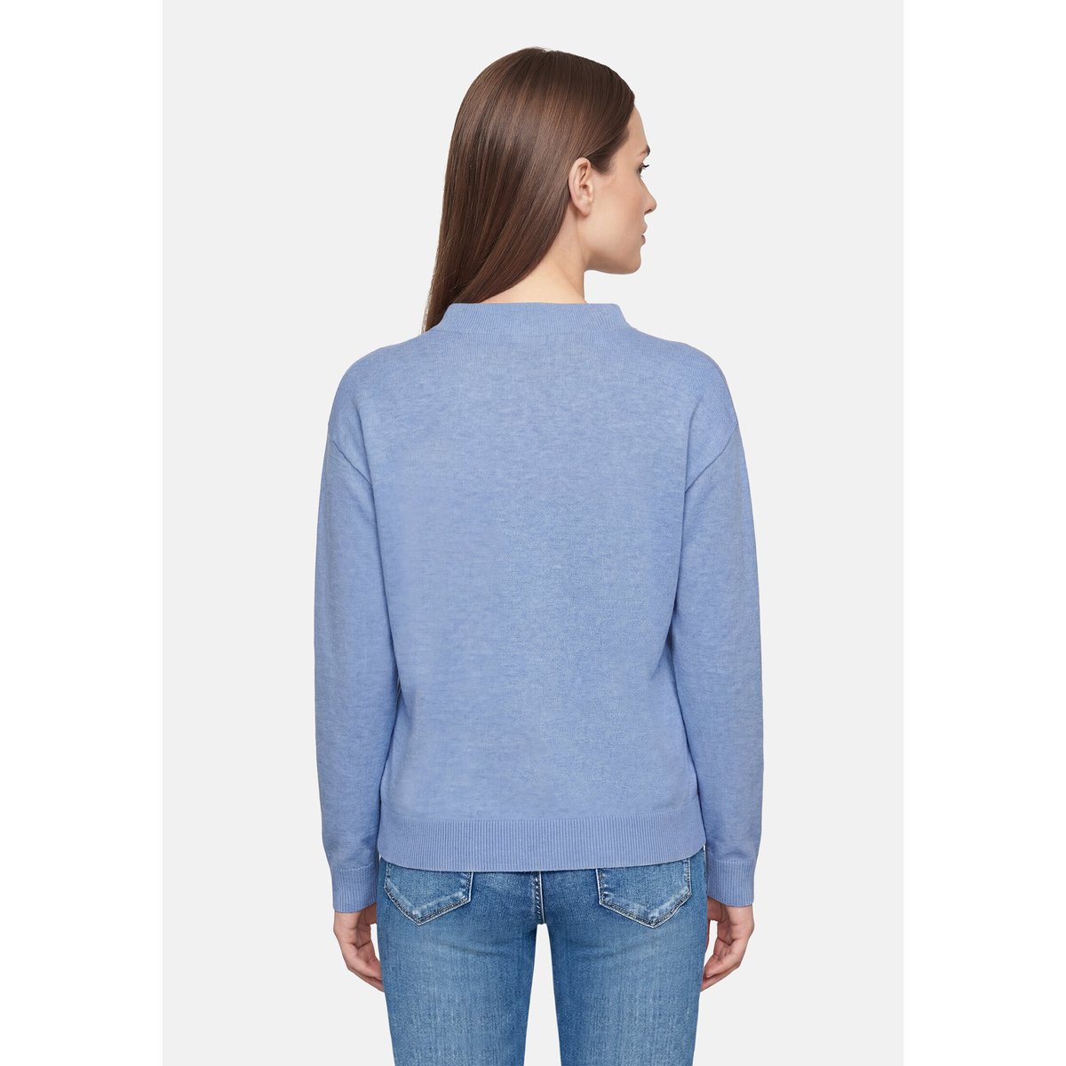 Pull-over en maille basique à col droit middle blue melange, BETTY BARCLAY