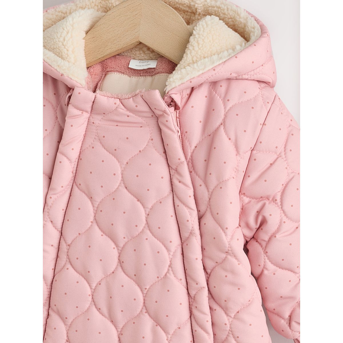 Combinaison à capuche pour bébé nylon rose à pois, double fermeture éclair, NEXT
