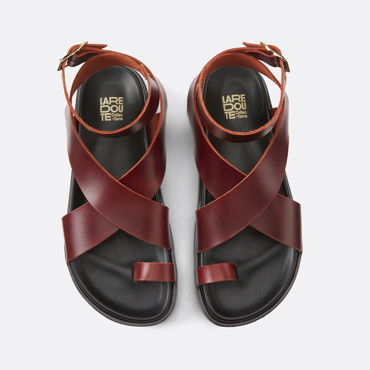 Keilabsatzsandalen aus Leder mit Riemchen dunkelbraun, LA REDOUTE COLLECTIONS