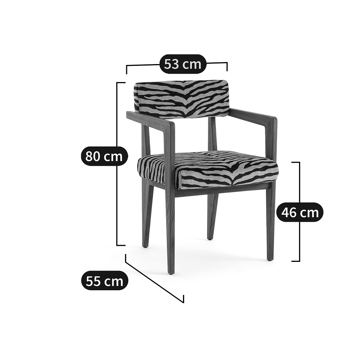 Tafelfauteuil in notenhout, jacquard stof, Izag dierenprint, AM.PM