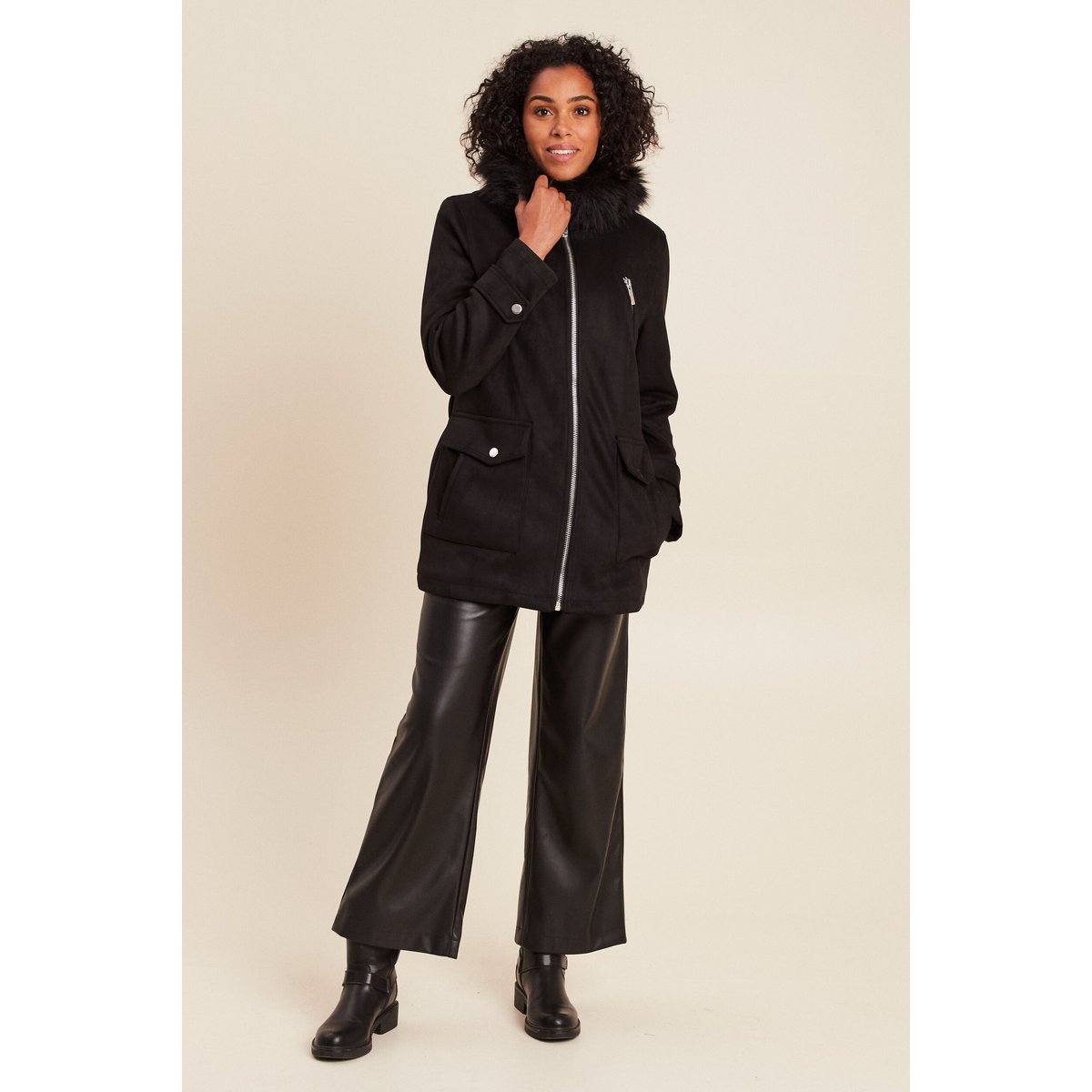 Manteau cintré mi-long à capuche noir, BREAL