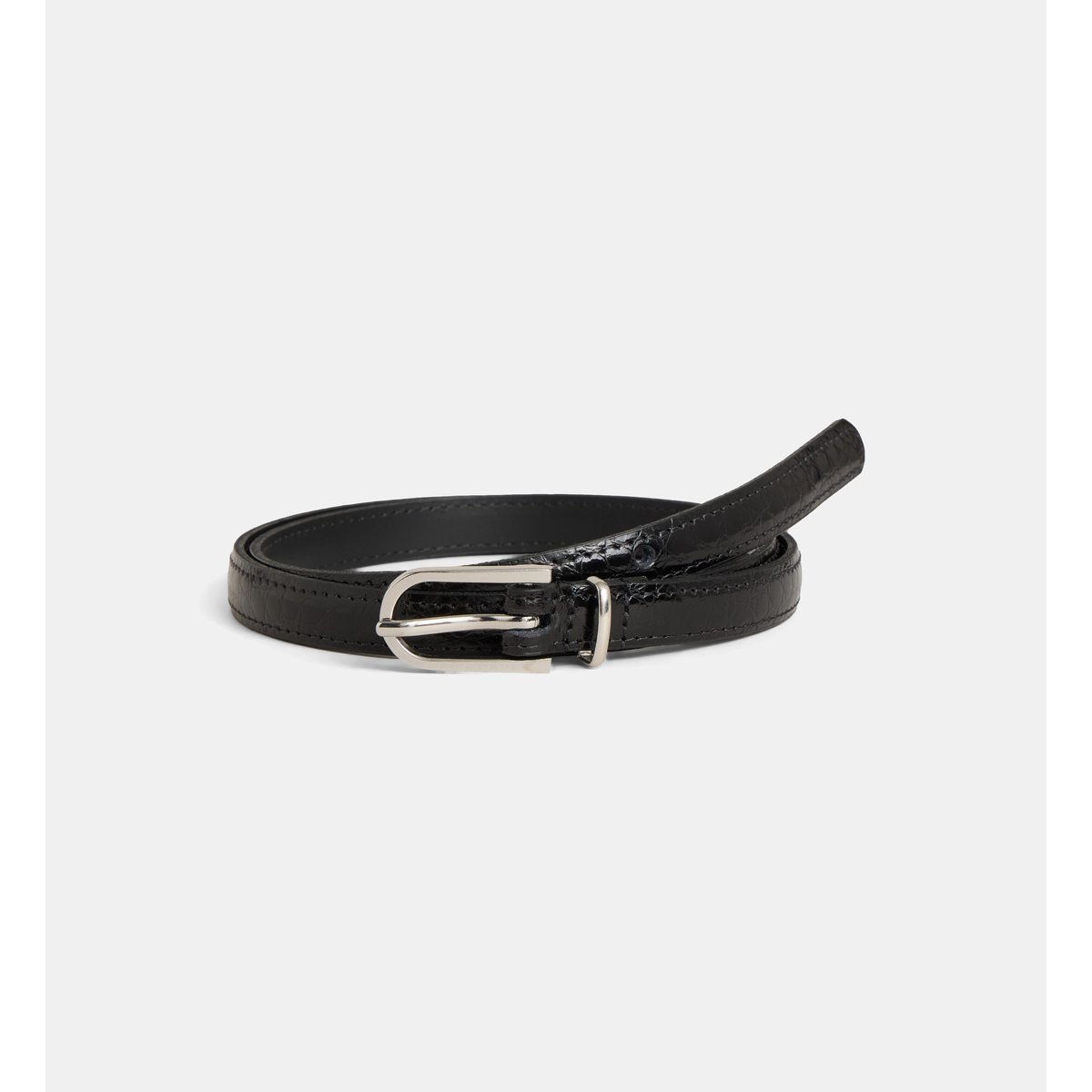 Ceinture fine heloise croco cuir noir, GALERIES LAFAYETTE