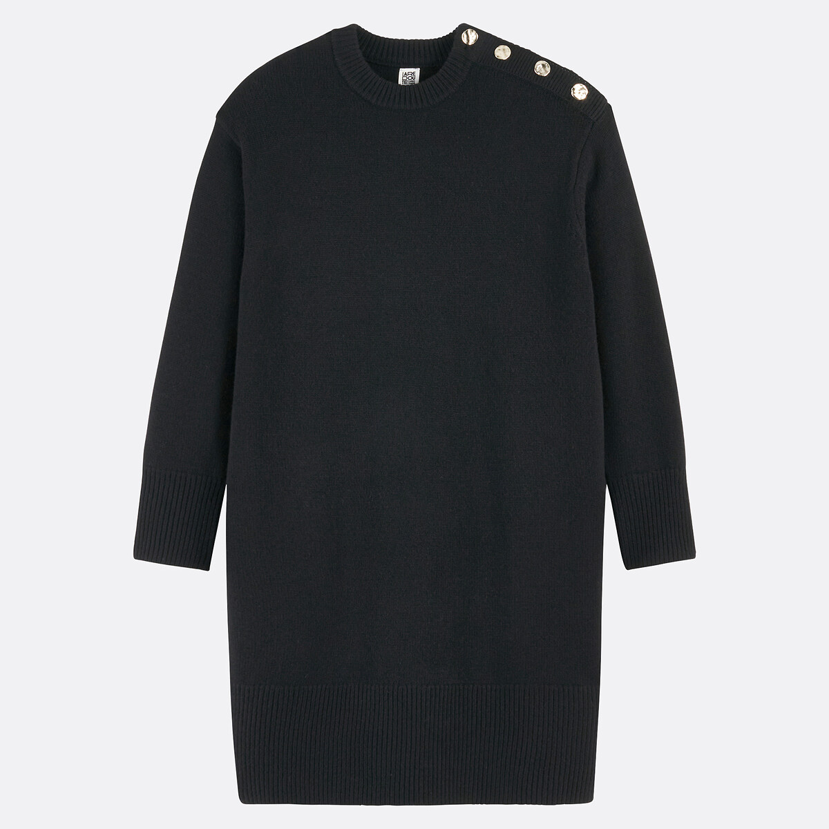 Mini Shift Dress in Wool with Long Sleeves black, LA REDOUTE COLLECTIONS