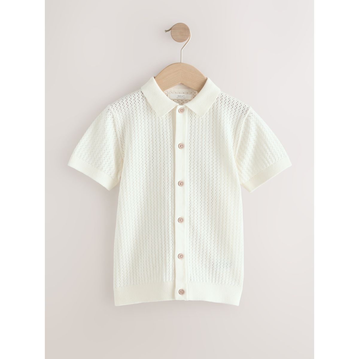 Polo boutonné en maille blanc, NEXT