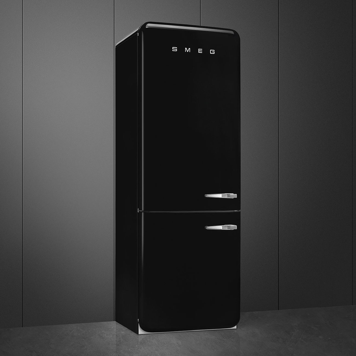 Réfrigérateur 2 portes combiné poignées à droite FAB38 noir brillant, SMEG