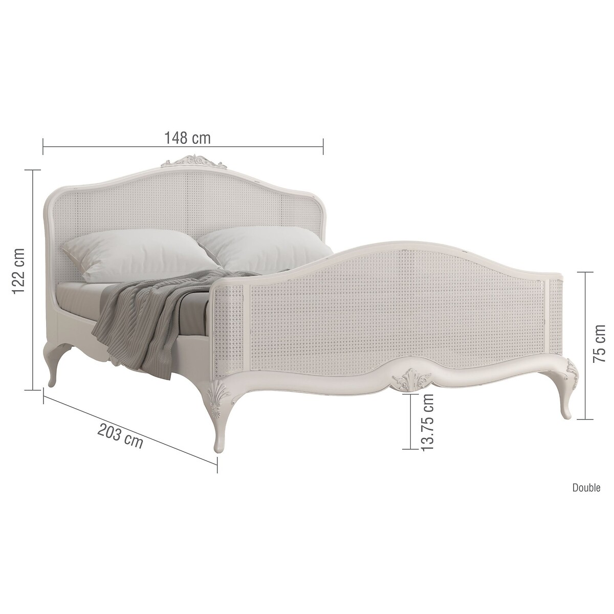 Etienne French-Vintage Rattan Bed grey white , WILLIS & GAMBIER