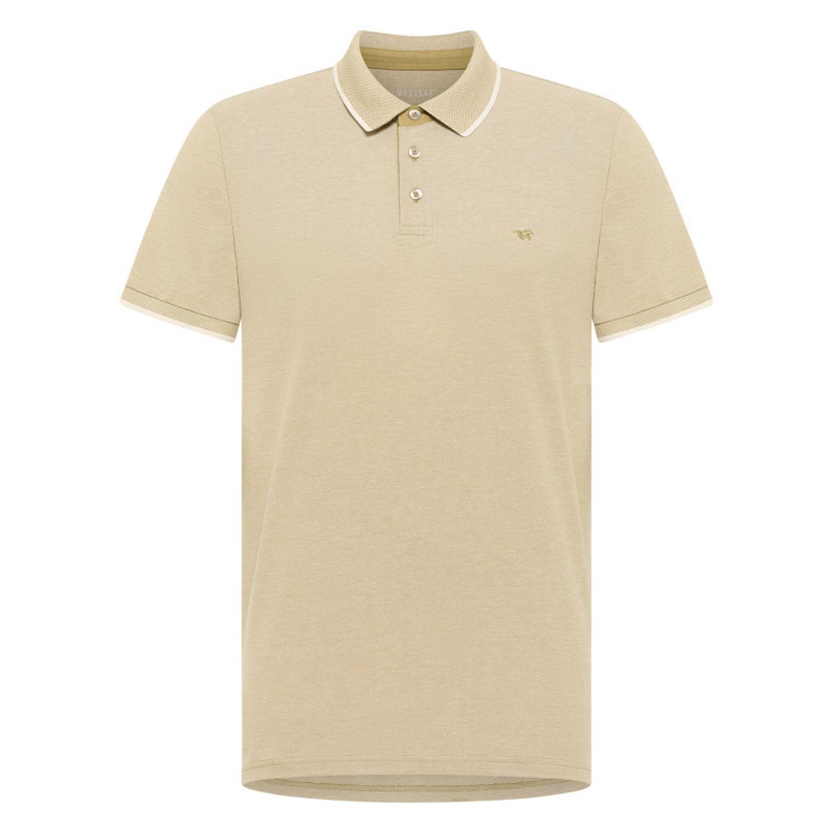 Polo en coton bleu uni pourvu d'un col boutonné et d'une coupe droite vert, MUSTANG