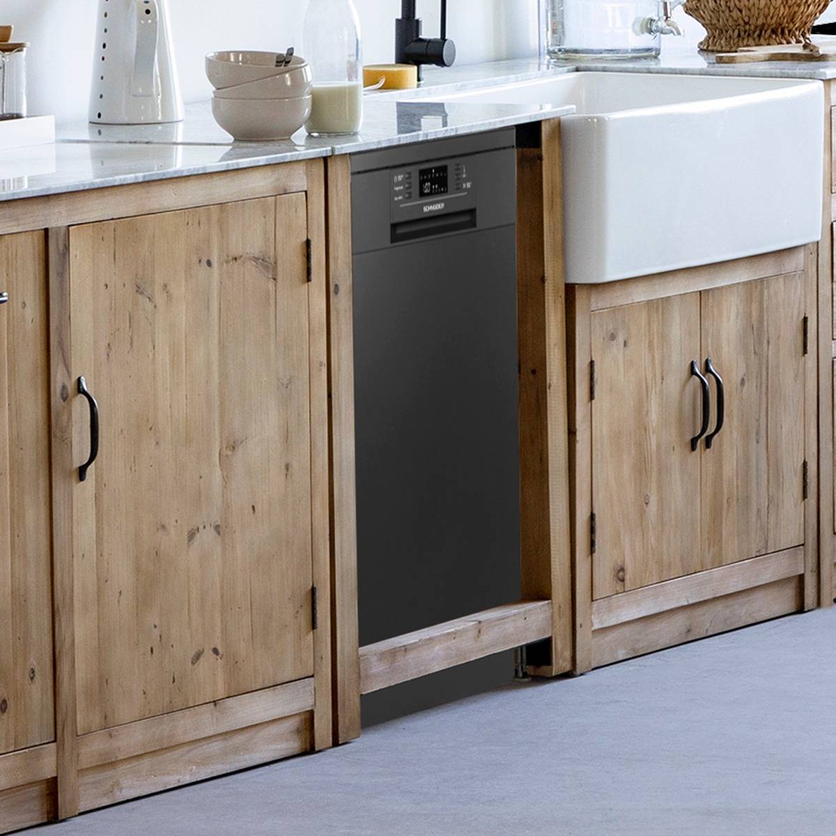 Meuble bas de cuisine en bois recyclé EPURE bois clair, MADE IN MEUBLES