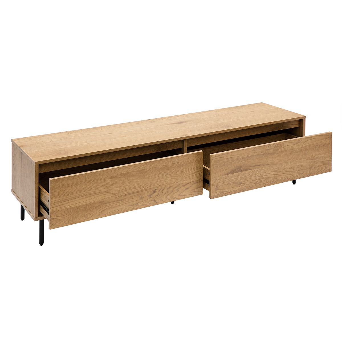 Meuble TV finition bois clair chêne 2 tiroirs L160 cm ARAGON chêne clair, MILIBOO