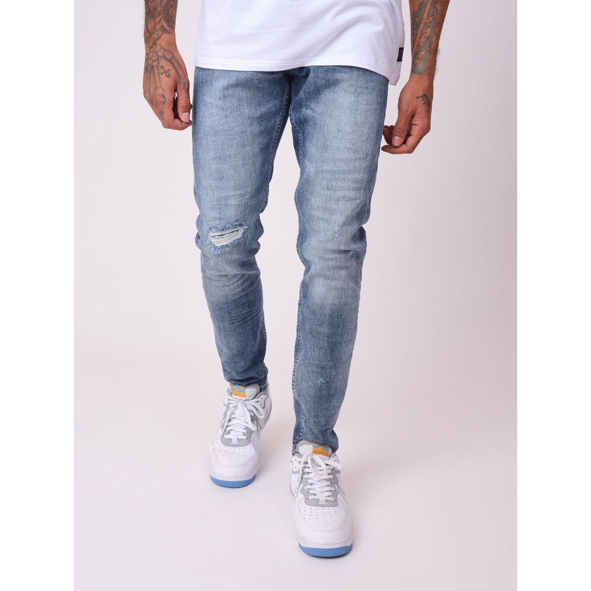 Jean skinny bleu délavé avec trou bleu, PROJECT X