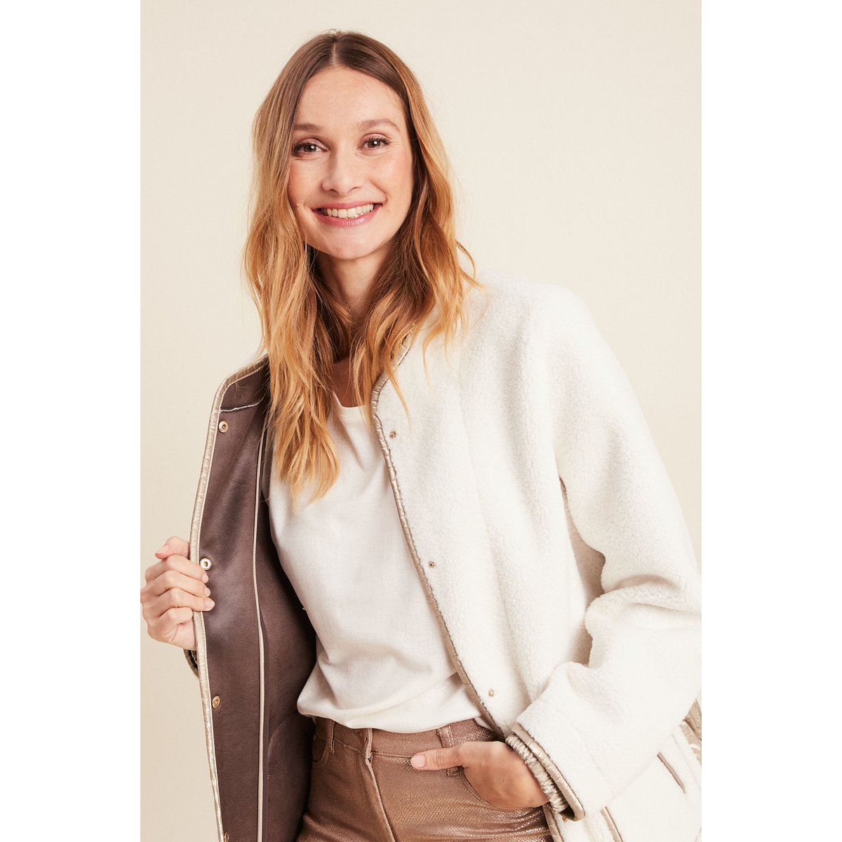 Manteau laine mouton à capuche ecru, BREAL