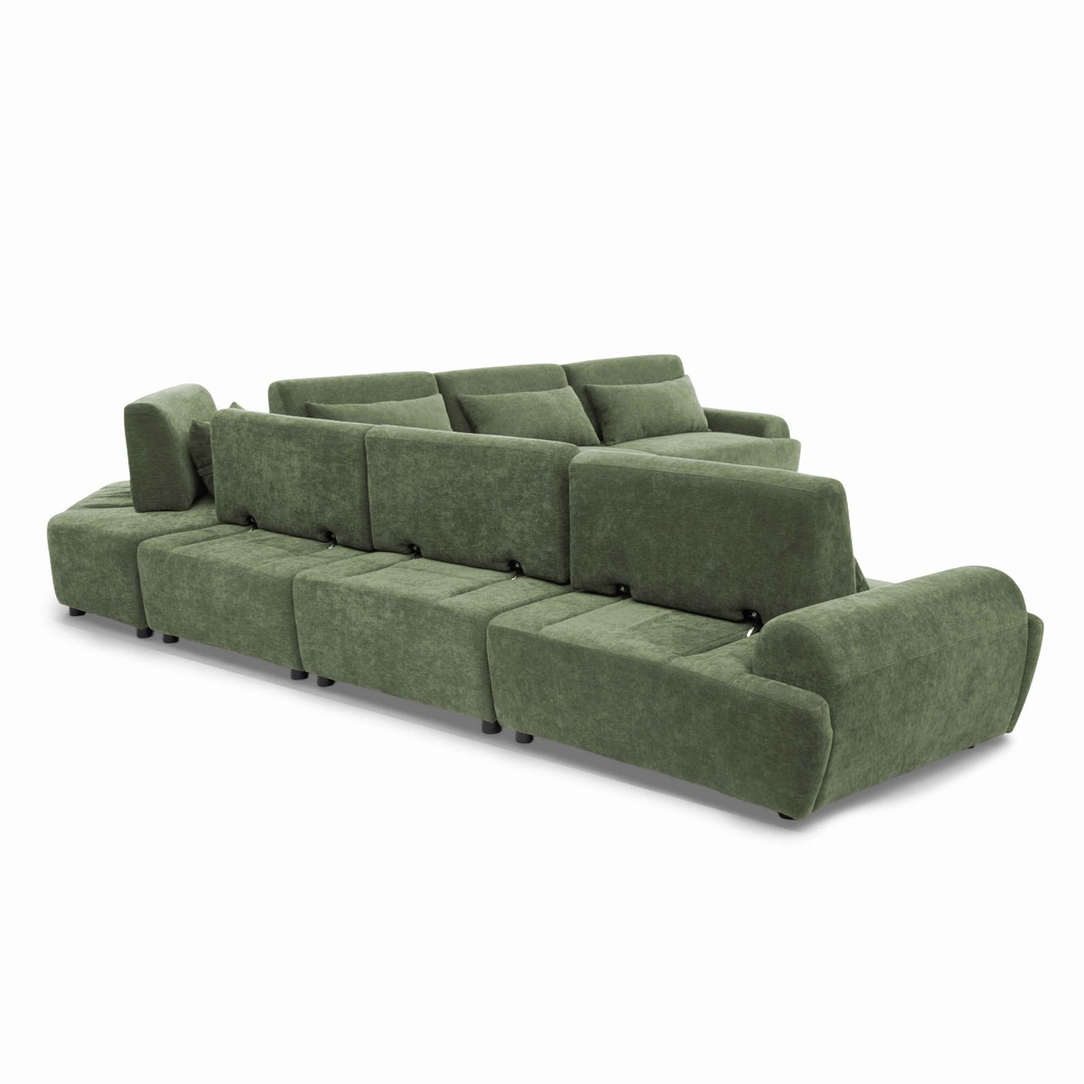 Canapé modulable d'angle 7 places en tissu avec coussins dossier ajustable, CALLISTO vert, OVIALA