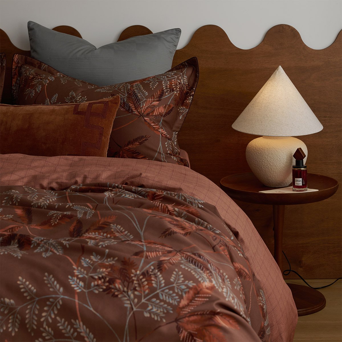 Drap plat en satin de coton marron, MEAULNES a motif, DESFORGES