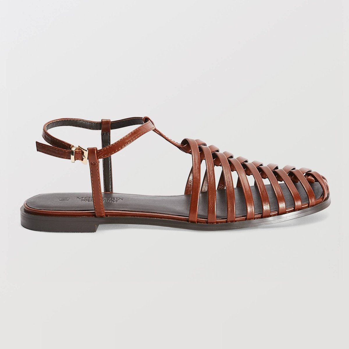 Sandales multi brides en cuir marron, MONOPRIX
