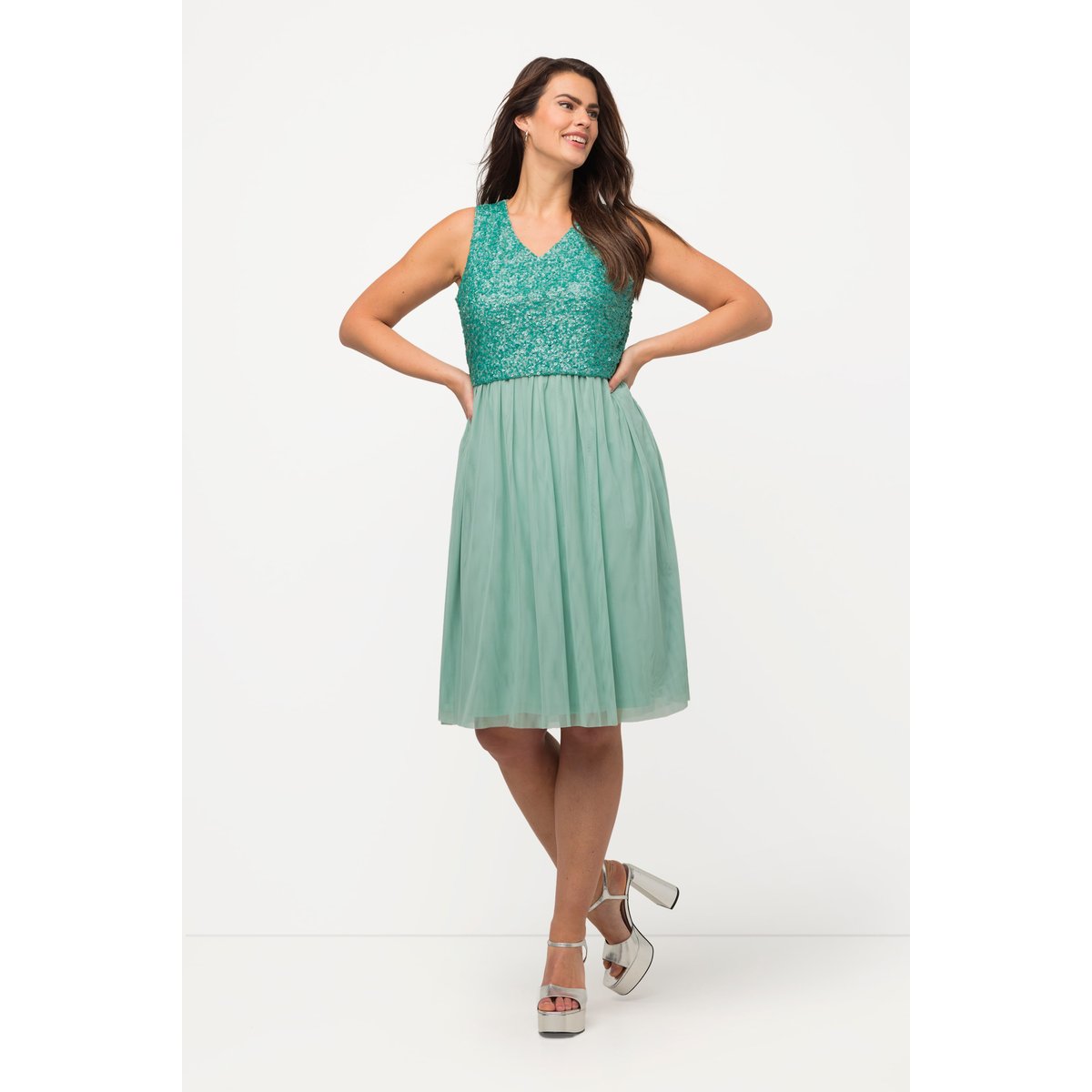 Robe midi à paillettes, sans manches gris turquoise, ULLA POPKEN