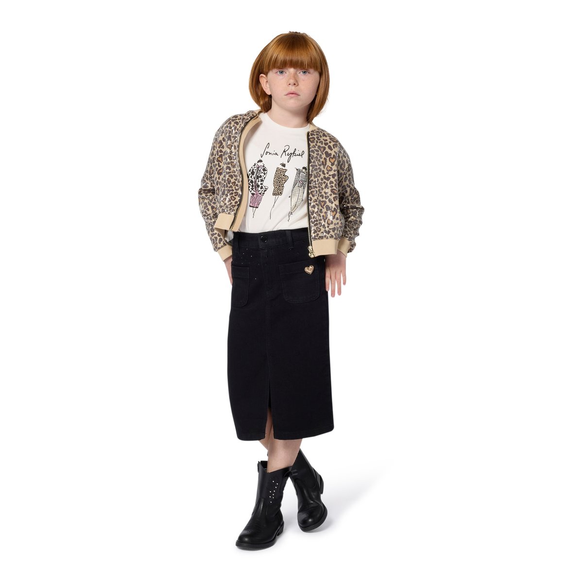 Jupe midi en denim black, SONIA RYKIEL ENFANT