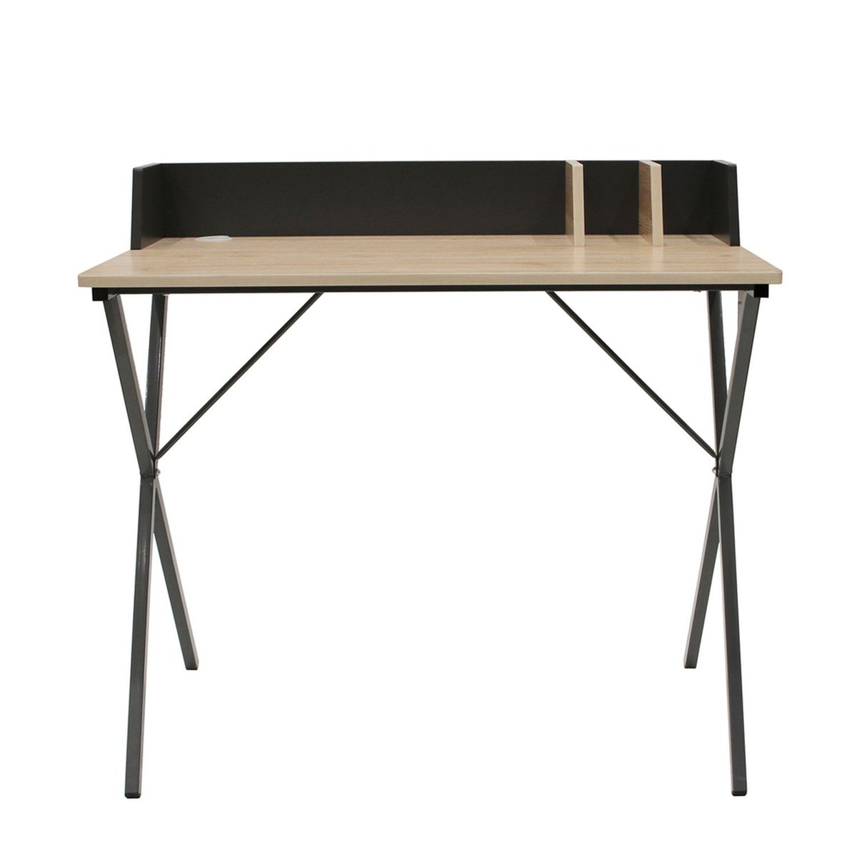 Bureau design industriel avec passe câble et rangement BRICE gris, THE HOME DECO FACTORY