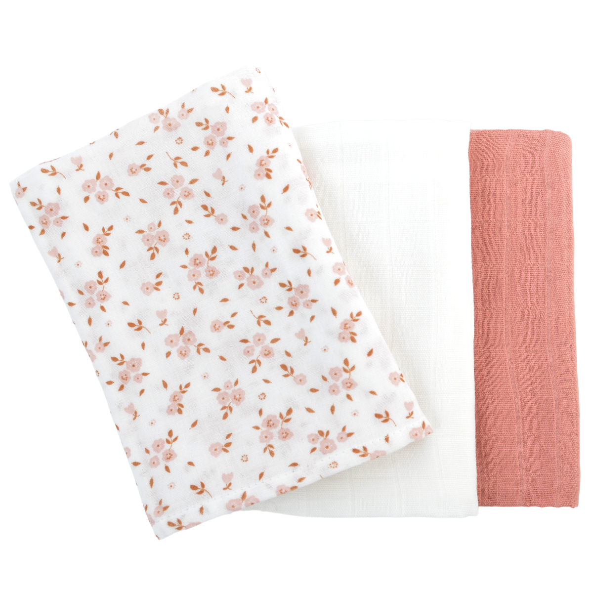 Lot de 3 langes coton bio THAÏS rose, LITTLE CREVETTE