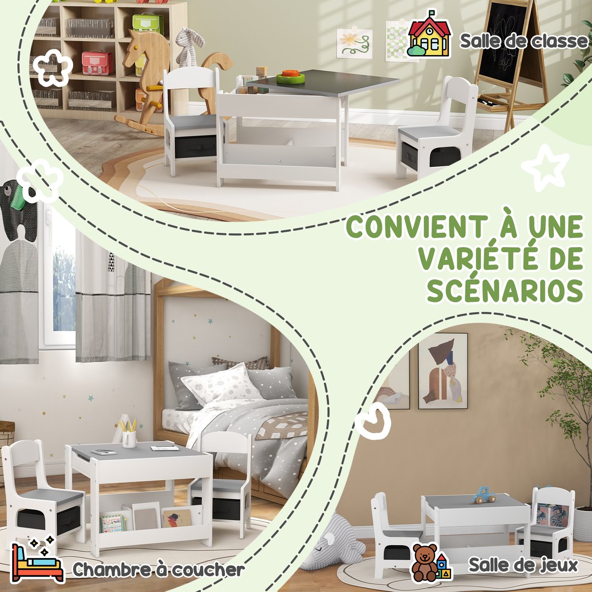 Ensemble table et chaises pour enfants MDF gris, HOMCOM