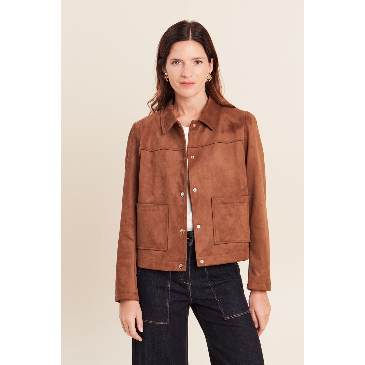 Veste courte droite doublée bas resserré marron foncé, BREAL