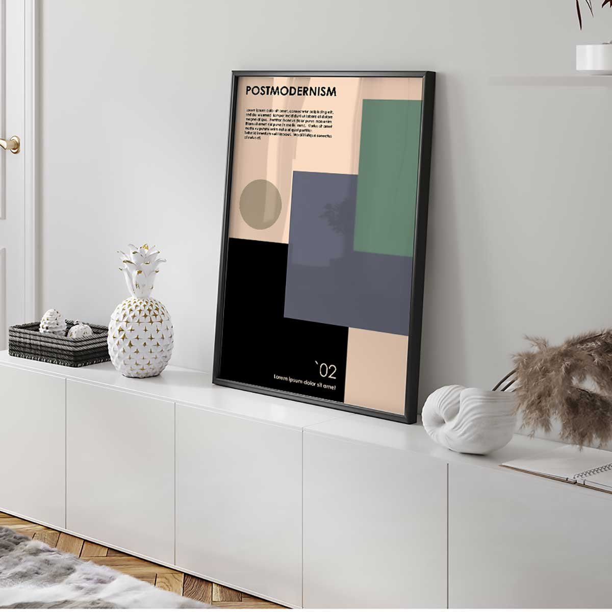 Affiche encadrée formes postmodernes colorées affiche + cadre en métal - noir, HEXOA