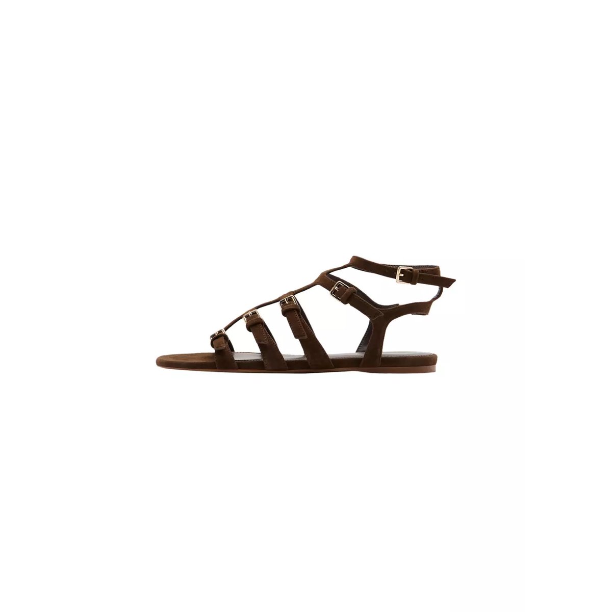 Sandales à lanières cuir chocolat, MANGO