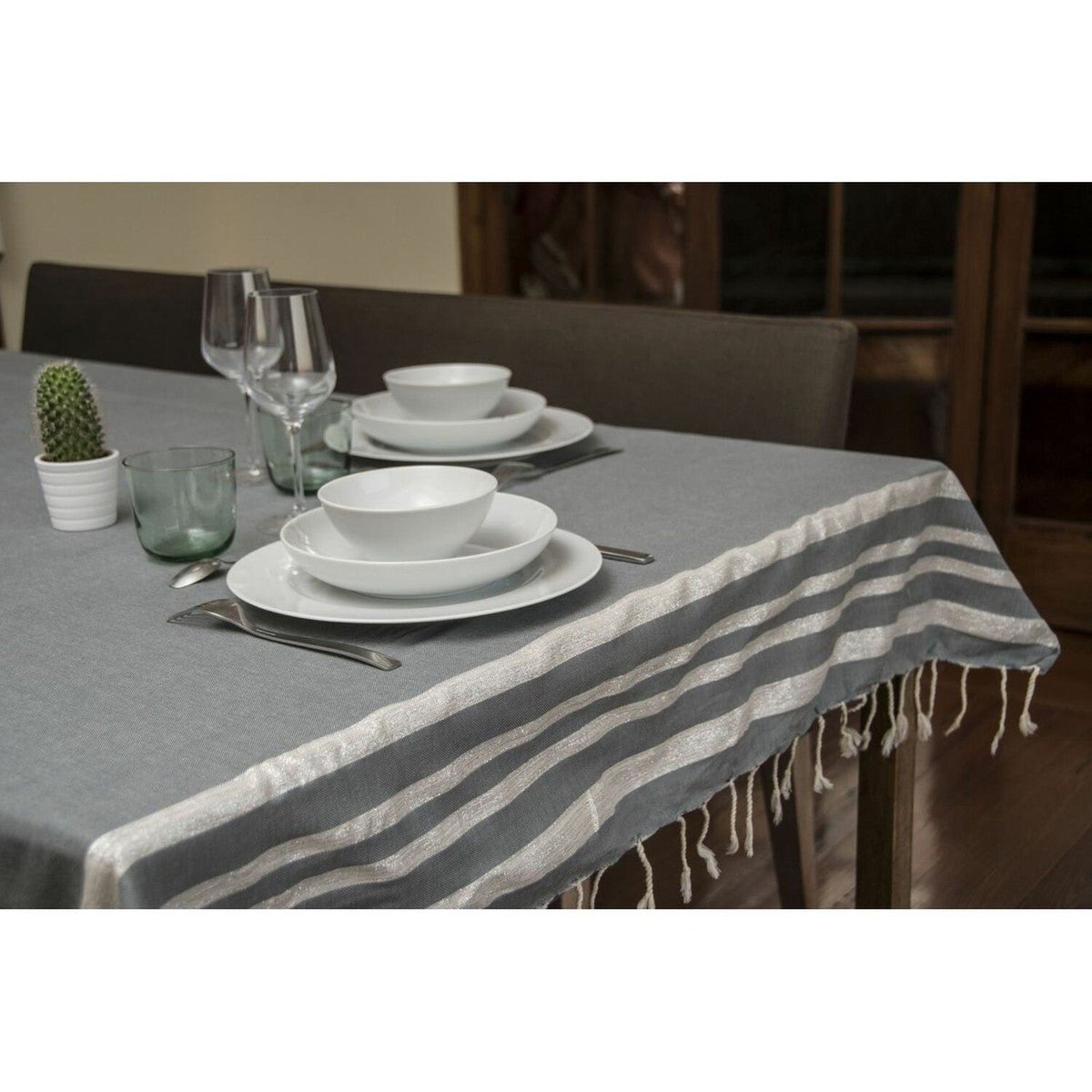 Nappe coton HAMPTONS gris moyen / argent, FEBRONIE