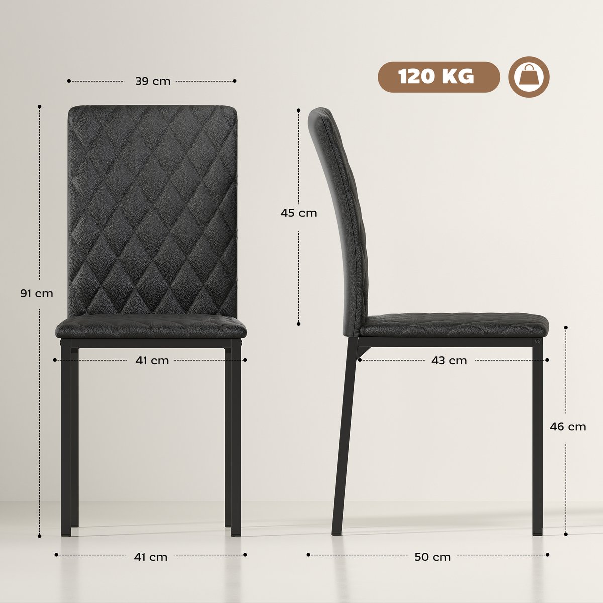 Chaise de salle à manger Polychlorure de noir, HOMCOM