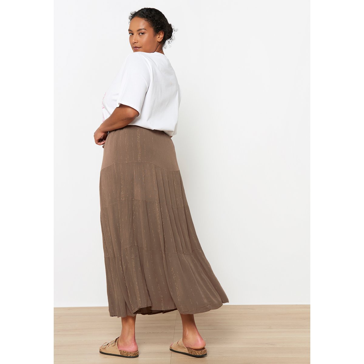 Jupe longue fluide brun fonce chocolate, LOLALIZA