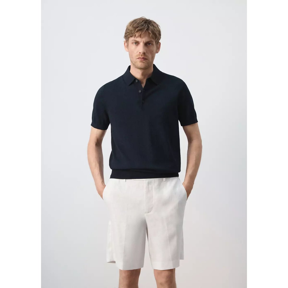 Polo 100 % coton maille fine bleu nuit, MANGO MAN
