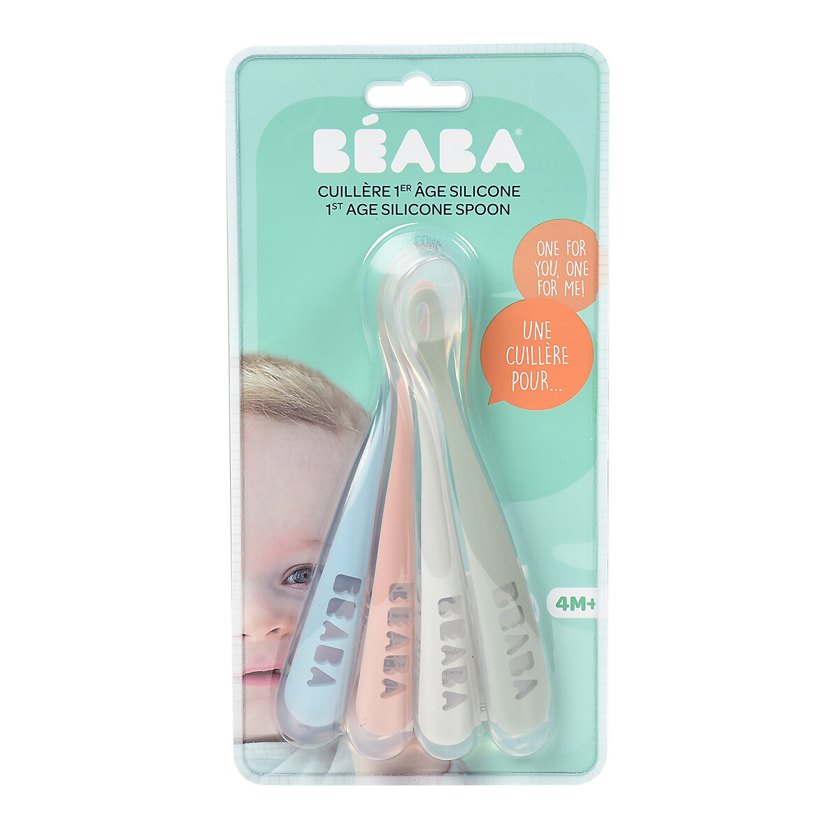Lot de 4 cuillères 1er âge silicone multicolore, BEABA